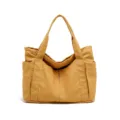 Borsa shopper in tela casual da donna, grande capacità stile giapponese borsa a spalla, kaki. - Giallo