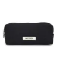 Simple black canvas pencil case large capacity stationery storage bag for students school - Black