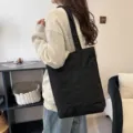 Black canvas tote bag, large capacity shoulder bag with multi pockets and zipper closure variant. - Style 1 / Black