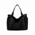 Borsa shopper in tela nera da donna, grande borsa a spalla, pratica borsa casual. - Nero