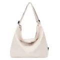 White cotton canvas shoulder bag casual hobo style tote handbag for women daily commuting use. - Ivory