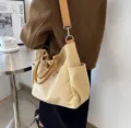 Casual multi-pocket canvas tote bag for women, stylish shoulder handbag with durable straps. - Khaki