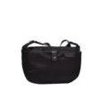 Minimalist black nylon women crossbody bag, casual everyday shoulder bag with flap design. - Black