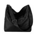 Black PU leather shoulder bag for women, casual hobo crossbody bag with adjustable strap. - Black