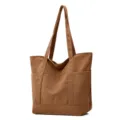 Casual brown canvas tote bag for women, stylish large capacity commuter shoulder shopping bag. - Brown