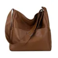 Brown PU leather shoulder bag casual crossbody hobo tote handbag for women stylish daily - Brown