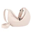 Beige nylon crescent crossbody bag, stylish dumpling shoulder bag for women daily commute. - White