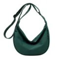 Green nylon crescent shoulder bag, minimalist casual crossbody dumpling bag for daily wear. - Green