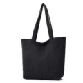 Black canvas tote bag for women, casual shoulder shopping bag with dual straps daily commute. - Black
