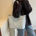 Light blue large capacity casual tote bag, multi pocket canvas shoulder bag for daily work - Light Blue