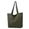 Casual green canvas tote bag for women, stylish shoulder handbag for daily work, shopping and travel. - Army Green