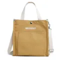 Casual khaki canvas tote bag with shoulder strap and letter print for daily students. - Yellow