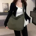Dark green canvas shoulder bag for women, large crossbody tote for school and daily use. - Army Green