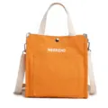 Orange canvas tote bag casual shoulder handbag with front pocket and letters print for daily. - Orange