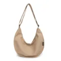Solid color canvas hobo shoulder bag casual large capacity crossbody dumpling bag for women. - Khaki