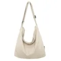 Beige canvas shoulder bag for women, large capacity crossbody tote bag with adjustable strap. - Apricot