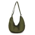 Women canvas hobo dumpling shoulder bag casual solid color large crossbody tote bag - Green