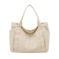 Beige canvas tote bag large capacity casual shoulder bag stylish daily handbag for women. - Large Size White