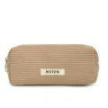Retro corduroy etui grote capaciteit effen kleur make-up opbergtas voor studenten - Khaki