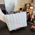 Striped cosmetic bag portable makeup pouch blue and white striped travel toiletry bag - Blue Striped