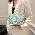 Floral print makeup bag portable cosmetic storage pouch cute toiletry organizer for women. - Jacquard Small Green Flowers