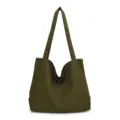 Simple large capacity canvas tote bag for women, solid dark green casual shopping shoulder bag. - Army Green