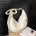 Japanese style canvas shoulder bag, versatile large capacity dumpling messenger bag for women. - Cream White Canvas