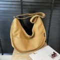 Japanese style canvas shoulder bag large capacity casual crossbody crescent bag for women - Canvas Khaki
