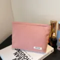 Pink corduroy makeup bag portable travel pouch zipper storage bag for daily use - Flesh Pink