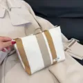 Stripe makeup pouch portable large capacity cosmetic bag casual canvas clutch bag for women - Brown
