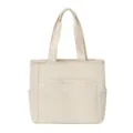 Solid color canvas tote bag large capacity casual shoulder handbag for women everyday use white - Off White