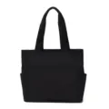 Black canvas tote bag for women, large capacity casual shoulder bag with side pockets. - Black