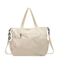 Minimalist corduroy shoulder tote bag in off-white, large capacity daily commuter handbag. - Off White
