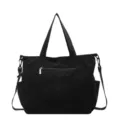 Black corduroy tote bag, casual large capacity shoulder bag, simple daily commuting handbag. - Black