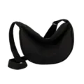 Black canvas shoulder bag for women, casual minimalist crescent dumpling crossbody handbag style. - Black