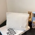 Corduroy cosmetic bag solid color daily makeup pouch portable storage bag for women daily use - Off White