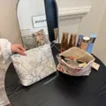 Linen makeup bag portable large capacity travel cosmetic pouch floral storage organizer case - Gold Thread Blueberry