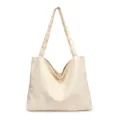 Simple canvas tote bag for women, casual solid color shoulder shopping bag, everyday use. - Off White
