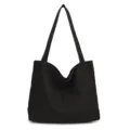 Black canvas tote bag casual shoulder shopping handbag for women daily commuting student style - Black