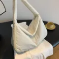 Chic off-white quilted shoulder bag, large capacity soft puffer hobo bag for casual daily wear. - Off White
