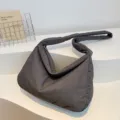 Dark grey quilted shoulder bag for women, casual puffer crossbody bag with large capacity. - Gray