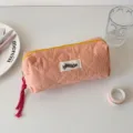 Orange quilted pencil case aesthetic makeup bag stylish storage pouch with zipper detail - Pencil Case / Orange