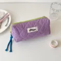 Korean style purple gingham quilted pencil case cosmetic bag student stationery bags - Pencil Case / Purple