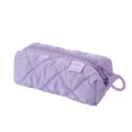 Purple quilted pencil case with large capacity makeup bag and big zipper for students. - Purple