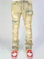 Men's distressed stacked cargo denim jeans detail shot showing multi-pockets and flare fit. - S / Nostalgic Blue