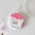 Hisocute Cute Plush Coin Purse Keychain Portable Earphone Lipstick Storage Bag Pink - White