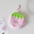 Cute strawberry plush coin purse with keychain, soft stuffed wallet for keys and earphones. - Pink