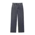 Dark grey denim jeans detail shot showing high waist design and vintage acid wash texture. - XS / Black