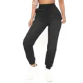 Zwarte denim jogger met hoge taille, elastische trekkoorduim en boorden voor dames. - S / Zwart