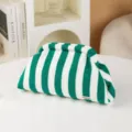 Green and white striped terry cloth cloud clutch bag, stylish cosmetic and makeup pouch. - Green and White Striped